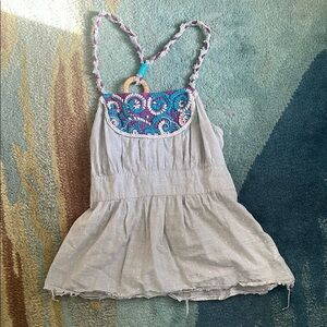Free People Gray Tank Top with Purple and Blue Embroidery